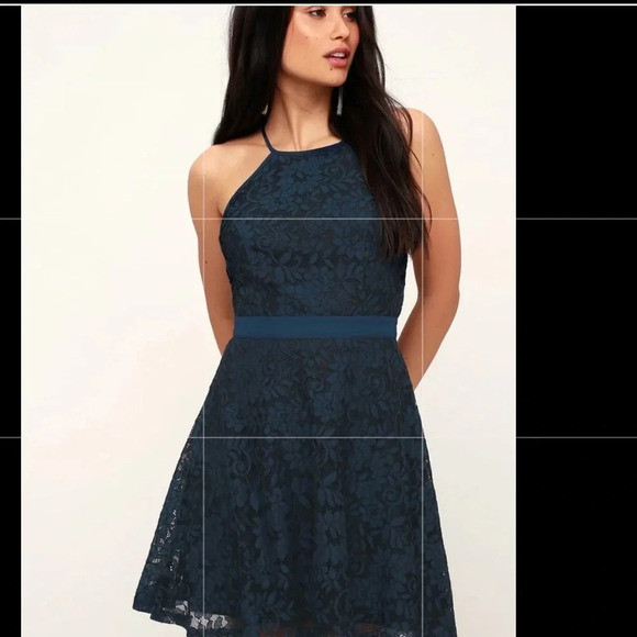 Lulu’s Twirling Around Navy Blue Lace Skater Dress XS - Picture 1 of 5